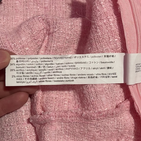 Zara Crop Top Women's Size Medium Pink Tweed V-Neck Structured Crossover NWT - Picture 12 of 12